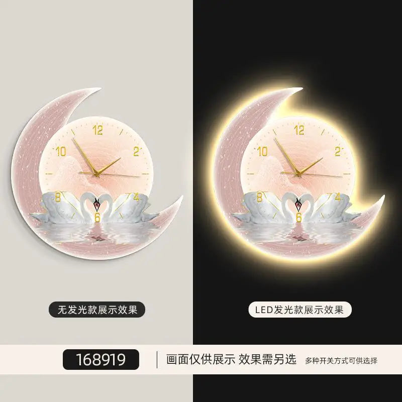 Home Decorative Painting Wall Clock Living Room Decoration Premium LED Ambient Light Plug-in Wall Clock